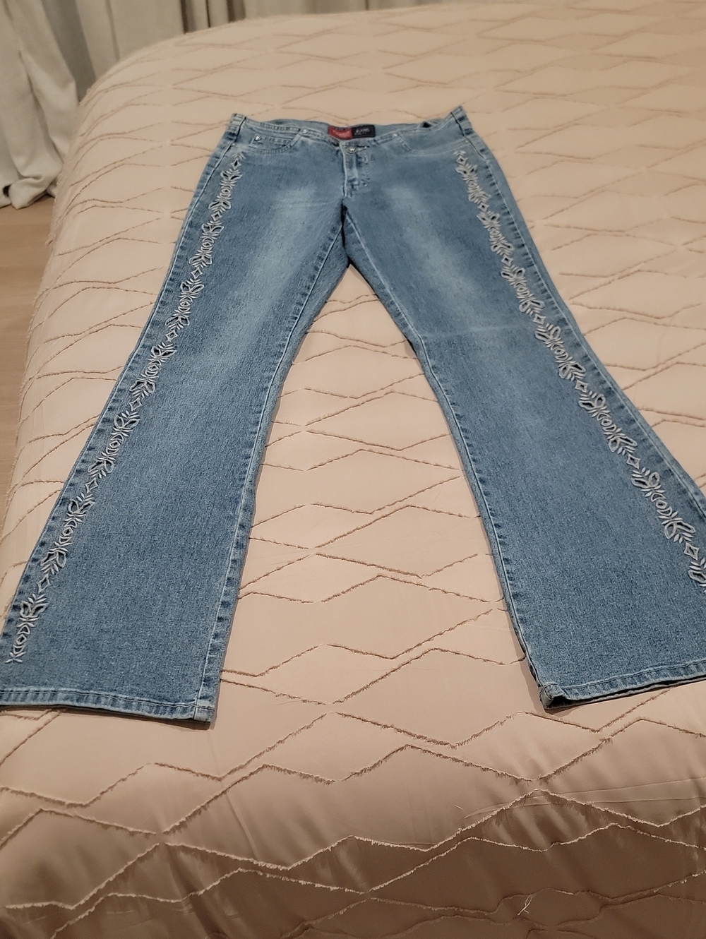 Younique Light Blue Embroidered Flare Peek-A-Boo Jeans